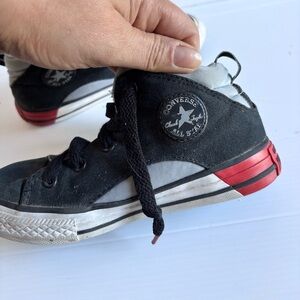 Converse All Star Kids Sneakers Black Red Low Top Shoes US 12